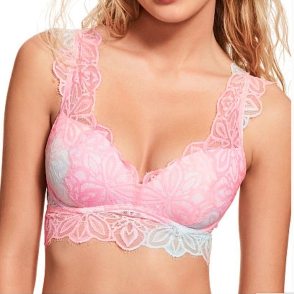 VICTORIA'S SECRET PINK Rainbow Pastel Lace Date Push Up Bralette - Size L